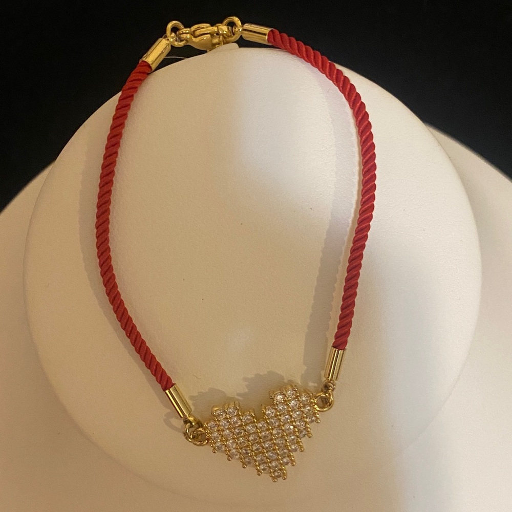 Elegant Gold Filled Red Corded CZ Heart Bracelet